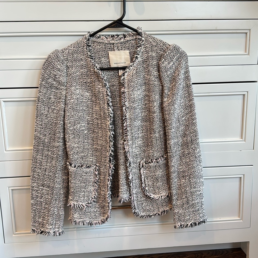 Rebecca Taylor Tweed Fringe Blazer